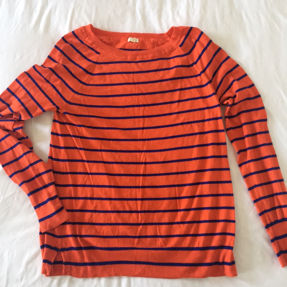 J.Crew Orange & Blue Striped Lightweight Top Sz S